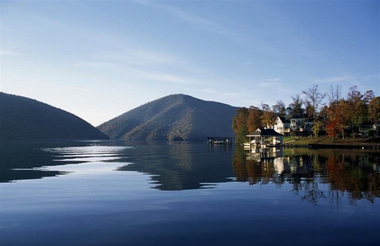 Lakefront home on Smith Mountain Lake with Smith Mountain in the background